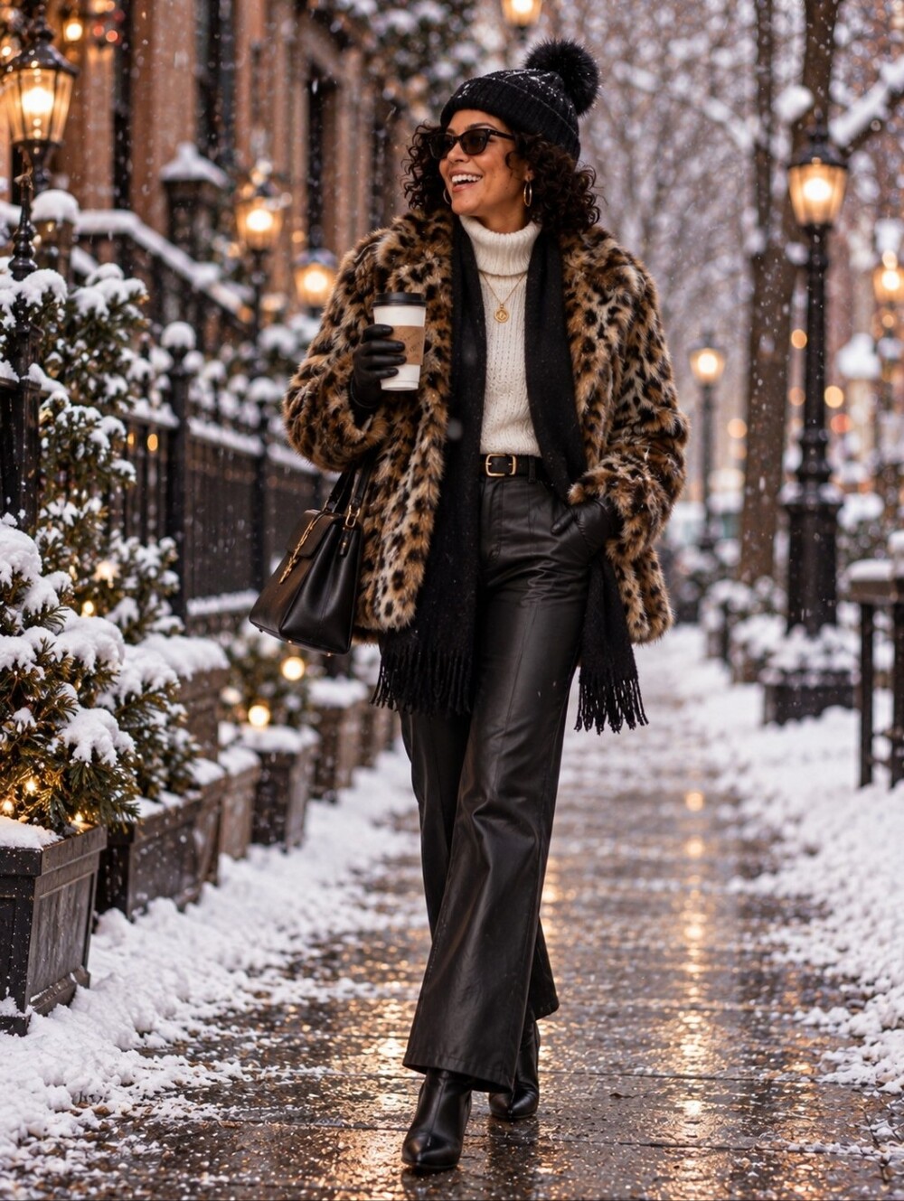 Chico's Leopard-Pattern Faux Fur Jacket in Brown and Cream